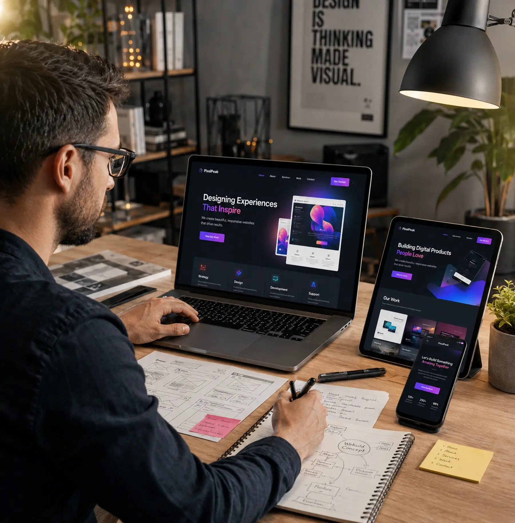 Premium website design workspace with responsive interface planning